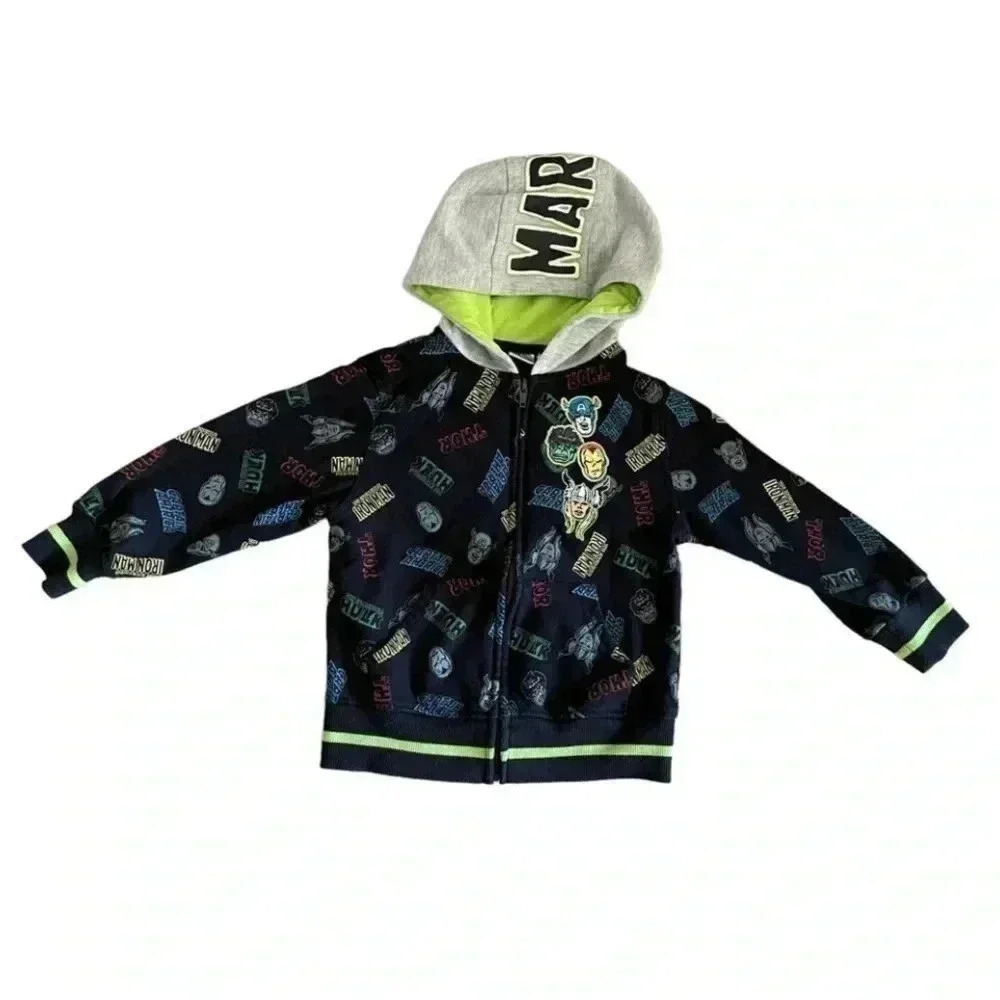 Marvel zip up jacket & hood. Thor captain America Hulk Ironman SZ 5